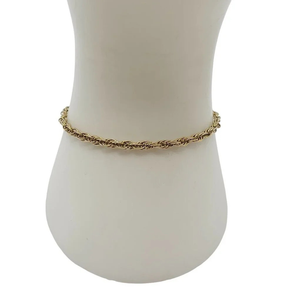 HCT Italy 925 Sterling Silver Rope Chain Bangle Bracelet Gold Vermeil Vintage